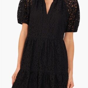 Cece puff sleeve lace minidress. Elegant Black Lace Dress